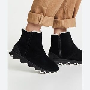 Sorel Kinetic Impact Waterproof Short Booties Black Suede Waterproof Chic Sporty